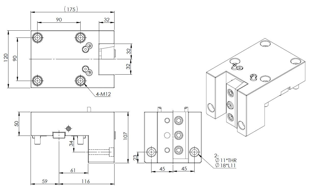 OD 32mm TURNING, BMT75, Height 107mm, WIDTH 120mm, Bolt Pattern 90x90mm, External coolant